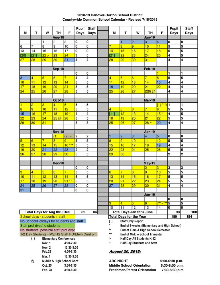 2018-19 Hanover-Horton calendar - Hanover-Horton