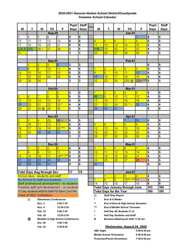 2020-2021 HH dist calendar - Hanover-Horton